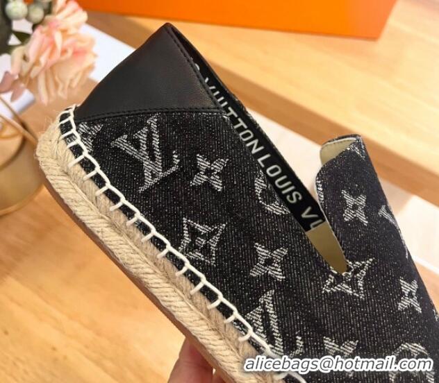 Top Design Louis Vuitton Espadrilles Flat i Monogram Denim Black 703105