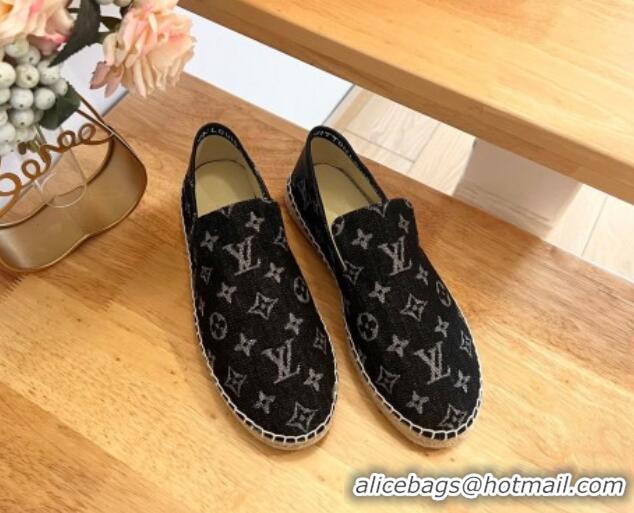 Top Design Louis Vuitton Espadrilles Flat i Monogram Denim Black 703105