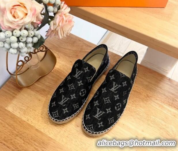 Top Design Louis Vuitton Espadrilles Flat i Monogram Denim Black 703105