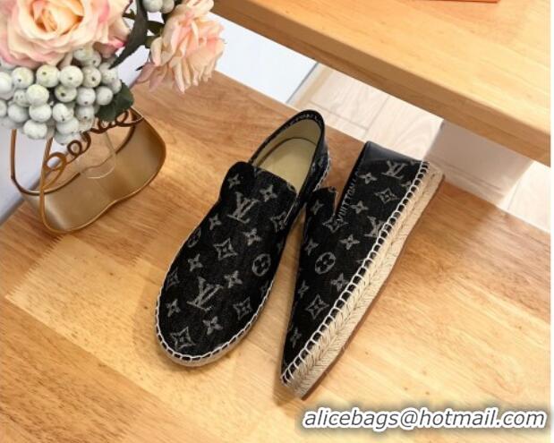 Top Design Louis Vuitton Espadrilles Flat i Monogram Denim Black 703105