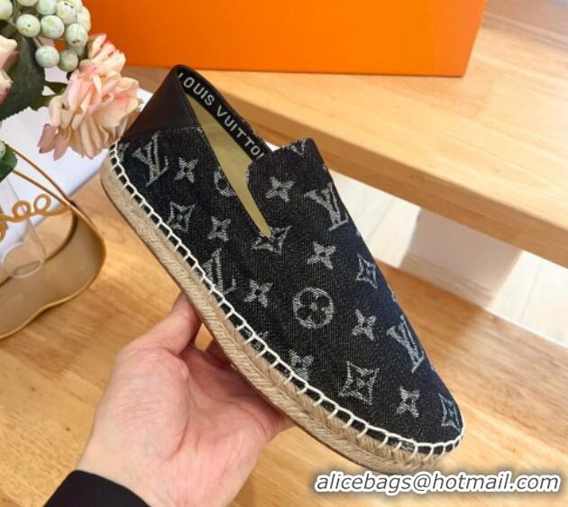 Top Design Louis Vuitton Espadrilles Flat i Monogram Denim Black 703105