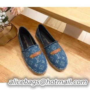 Top Grade Louis Vuitton Helios Espadrilles Flat in Monogram Denim with Fringe Blue 703107