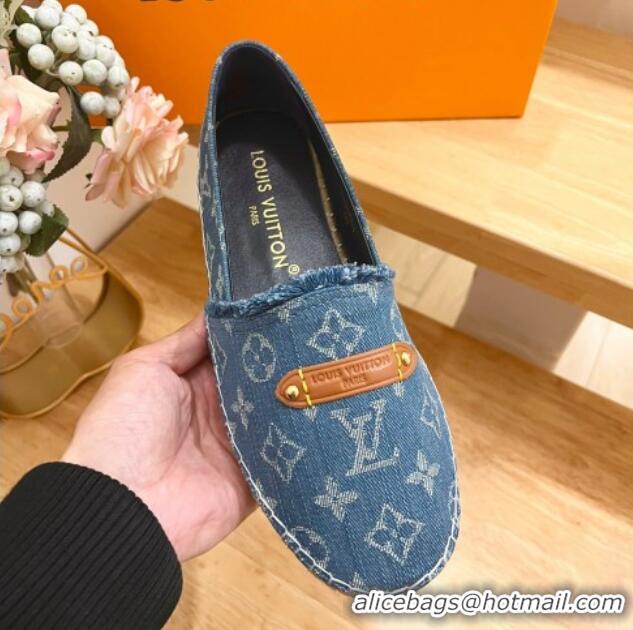 Top Grade Louis Vuitton Helios Espadrilles Flat in Monogram Denim with Fringe Blue 703107