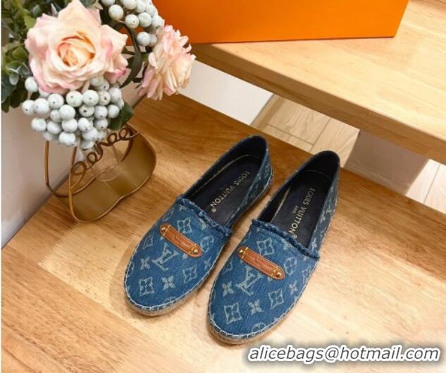 Top Grade Louis Vuitton Helios Espadrilles Flat in Monogram Denim with Fringe Blue 703107