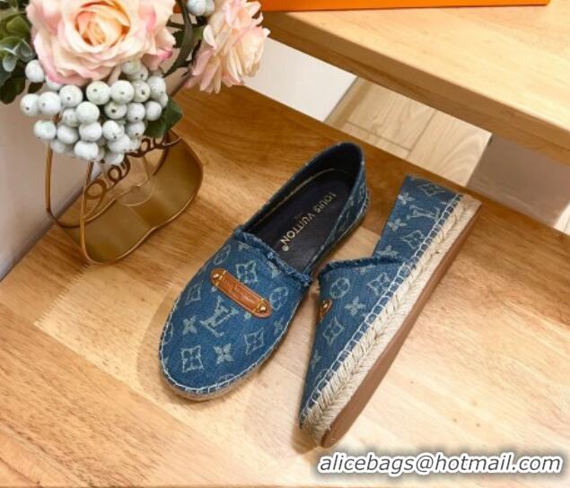 Top Grade Louis Vuitton Helios Espadrilles Flat in Monogram Denim with Fringe Blue 703107