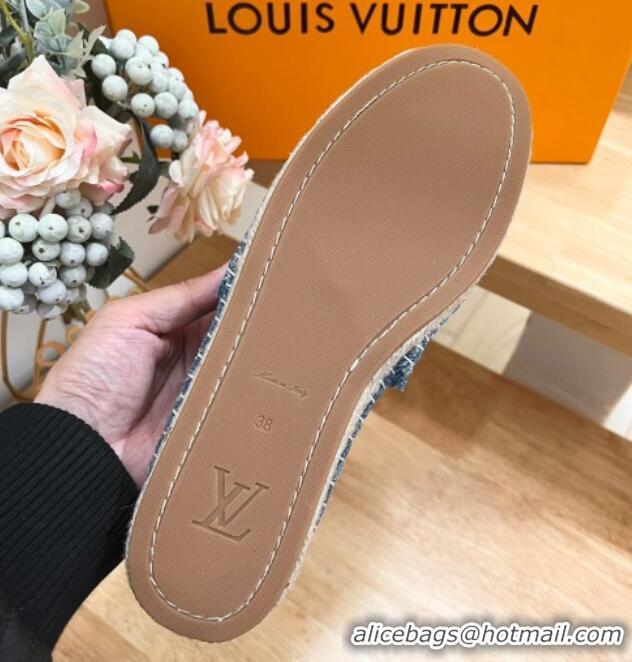 Top Grade Louis Vuitton Helios Espadrilles Flat in Monogram Denim with Fringe Blue 703107