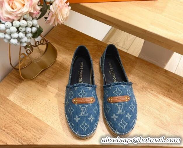 Top Grade Louis Vuitton Helios Espadrilles Flat in Monogram Denim with Fringe Blue 703107