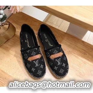 Good Product Louis Vuitton Helios Espadrilles Flat in Monogram Denim with Fringe Black 703108