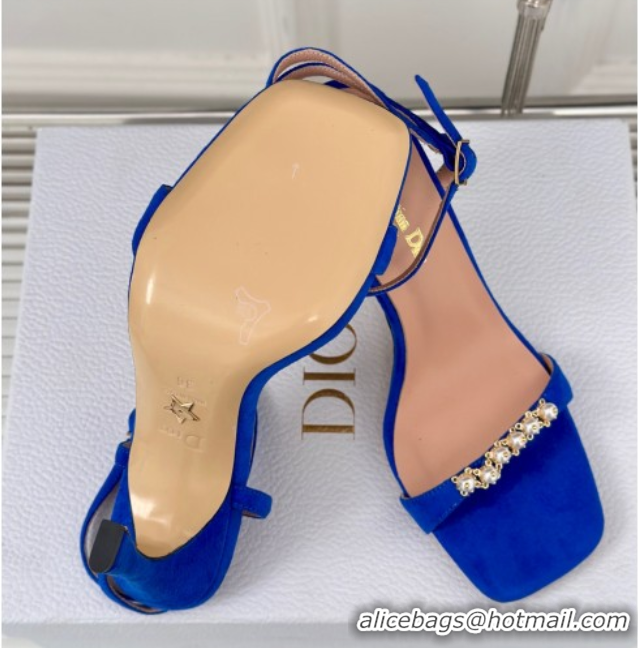 Good Looking Dior Suede High Heel Sandals 10cm with Pearls Blue 604001