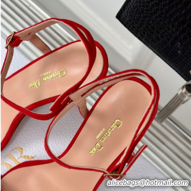 Hot Style Dior Suede High Heel Sandals 10cm with Pearls Red 604002