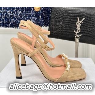 Stylish Dior Suede High Heel Sandals 10cm with Pearls Beige 604003