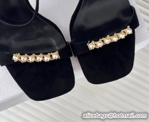 Most Popular Dior Suede High Heel Sandals 10cm with Pearls Black 604004