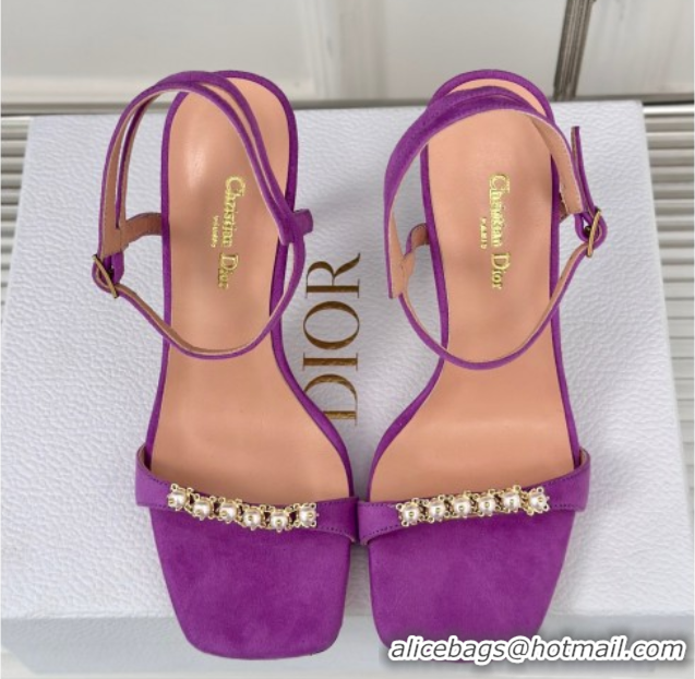 Sumptuous Dior Suede High Heel Sandals 10cm with Pearls Purple 604005