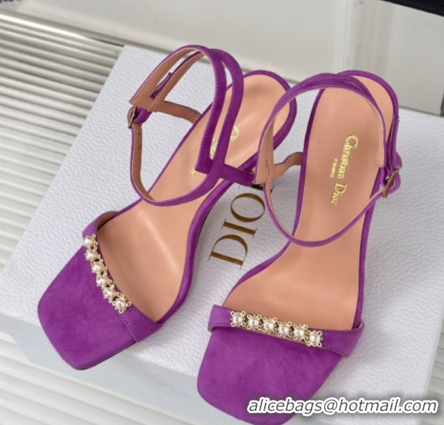 Sumptuous Dior Suede High Heel Sandals 10cm with Pearls Purple 604005