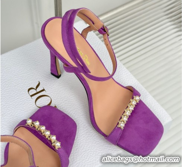 Sumptuous Dior Suede High Heel Sandals 10cm with Pearls Purple 604005