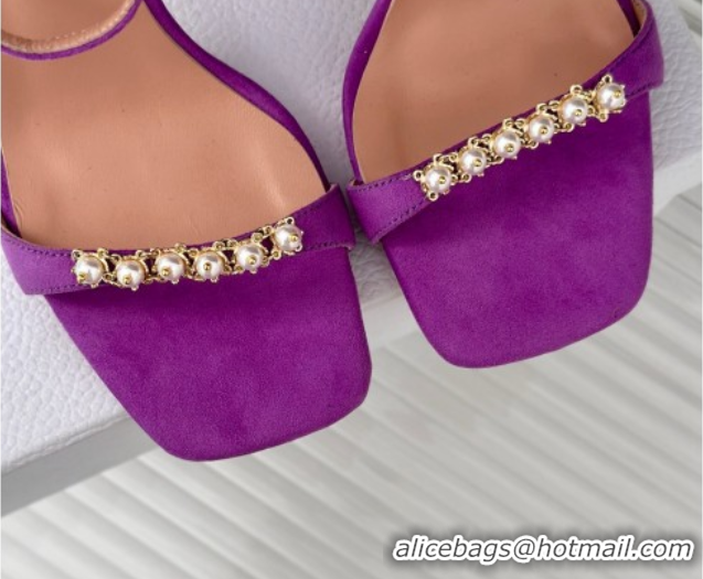 Sumptuous Dior Suede High Heel Sandals 10cm with Pearls Purple 604005