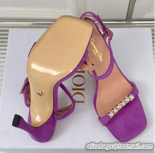 Sumptuous Dior Suede High Heel Sandals 10cm with Pearls Purple 604005