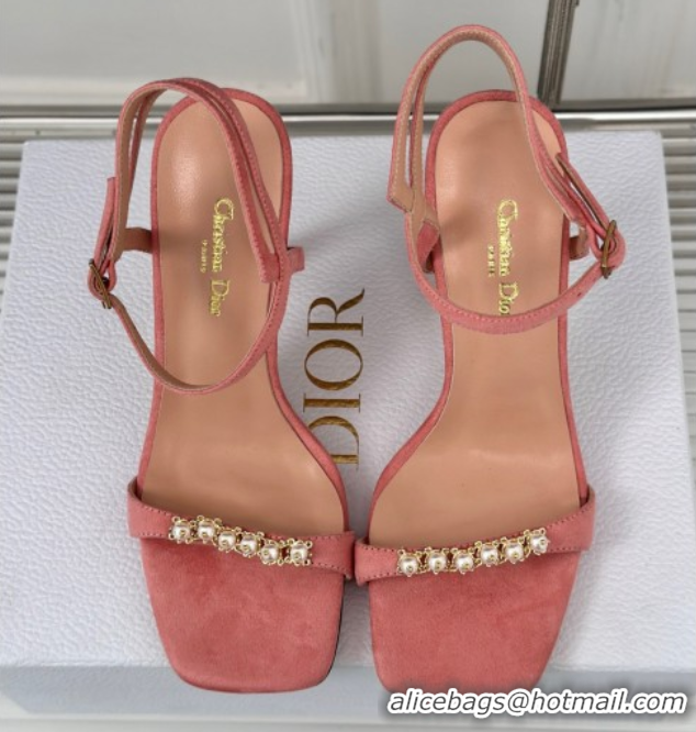 Unique Style Dior Suede High Heel Sandals 10cm with Pearls Peachy Pink 604006