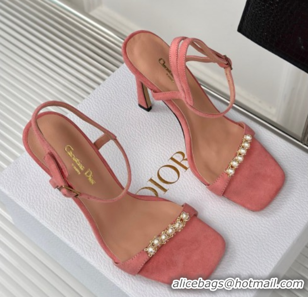 Unique Style Dior Suede High Heel Sandals 10cm with Pearls Peachy Pink 604006