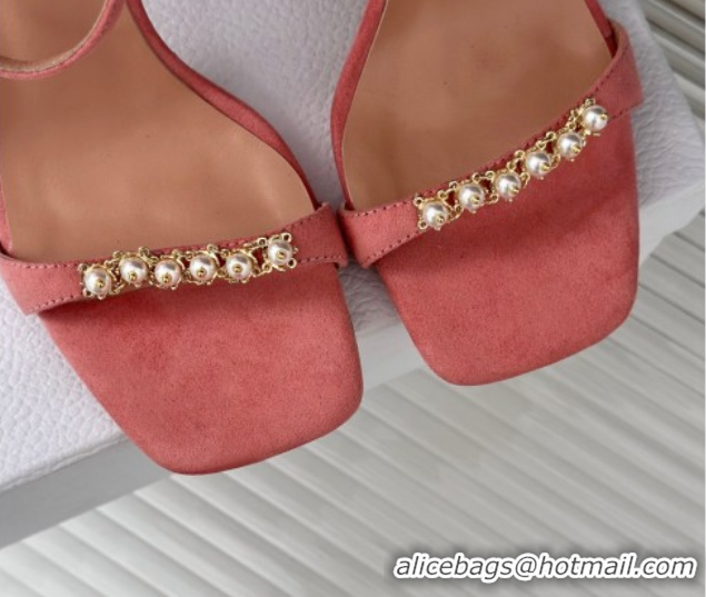 Unique Style Dior Suede High Heel Sandals 10cm with Pearls Peachy Pink 604006