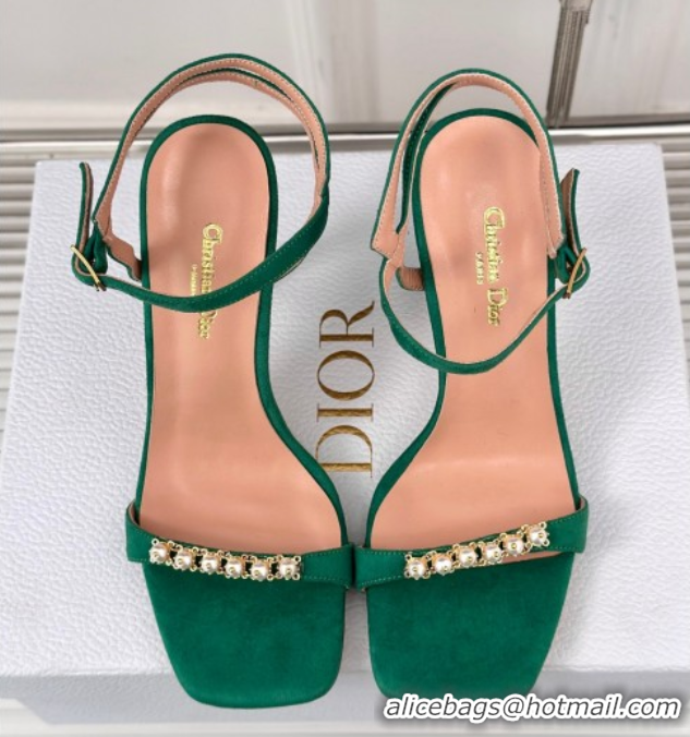 Best Price Dior Suede High Heel Sandals 10cm with Pearls Green 604007