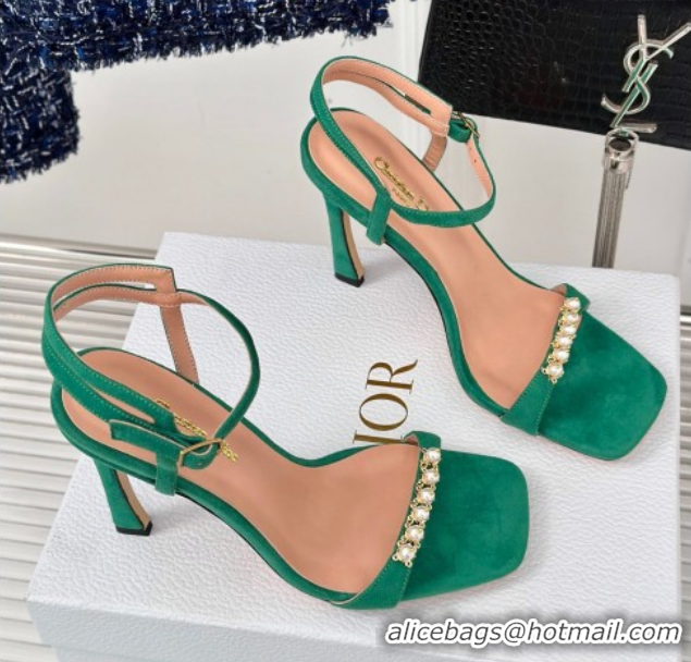 Best Price Dior Suede High Heel Sandals 10cm with Pearls Green 604007