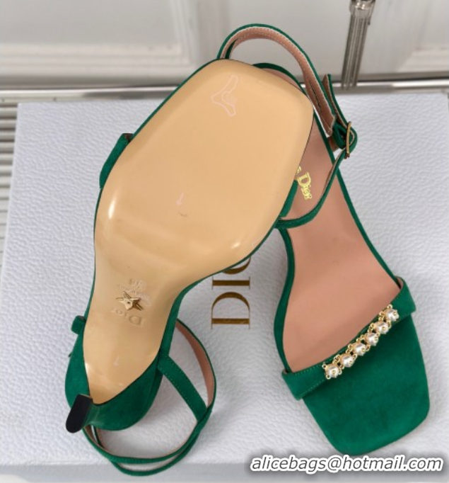 Best Price Dior Suede High Heel Sandals 10cm with Pearls Green 604007