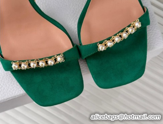 Best Price Dior Suede High Heel Sandals 10cm with Pearls Green 604007