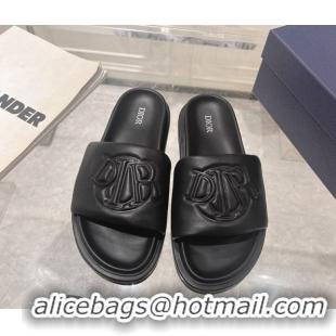 Top Grade Dior Men's Aqua Slide Sandals in Black Quilted Smooth Calfskin 604010