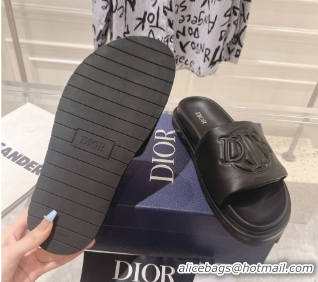 Top Grade Dior Men's Aqua Slide Sandals in Black Quilted Smooth Calfskin 604010