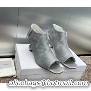 Good Looking Dior La Cigale Satin Heel Ankle Boots 5.5cm with Open Toe and Strass Grey 604014