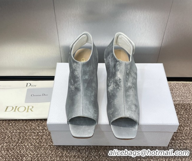 Good Looking Dior La Cigale Satin Heel Ankle Boots 5.5cm with Open Toe and Strass Grey 604014