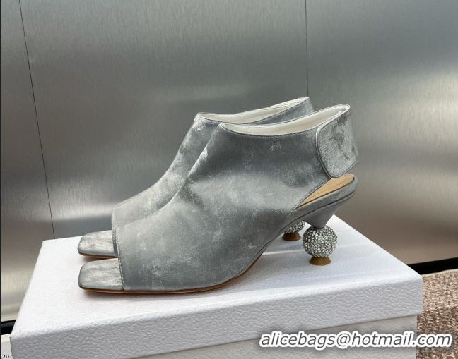 Good Looking Dior La Cigale Satin Heel Ankle Boots 5.5cm with Open Toe and Strass Grey 604014