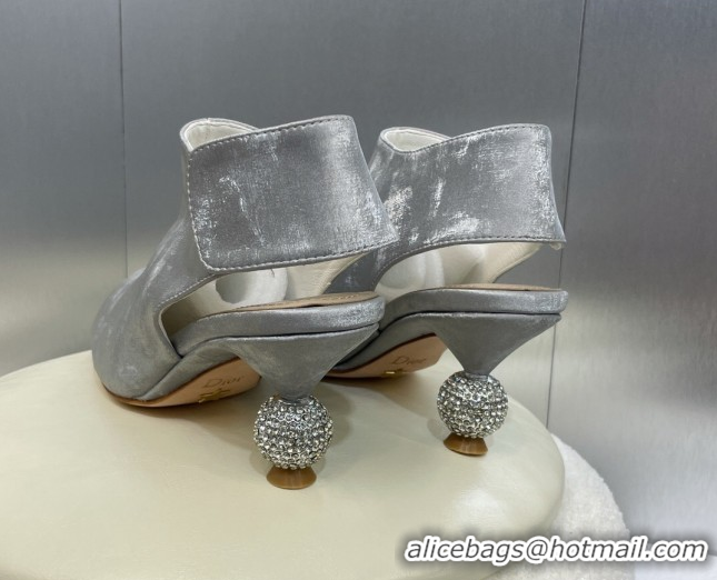 Good Looking Dior La Cigale Satin Heel Ankle Boots 5.5cm with Open Toe and Strass Grey 604014