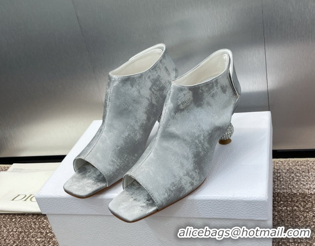 Good Looking Dior La Cigale Satin Heel Ankle Boots 5.5cm with Open Toe and Strass Grey 604014