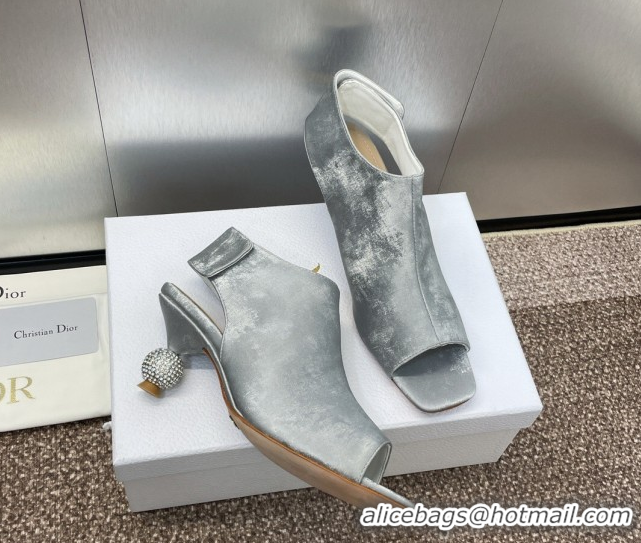 Good Looking Dior La Cigale Satin Heel Ankle Boots 5.5cm with Open Toe and Strass Grey 604014