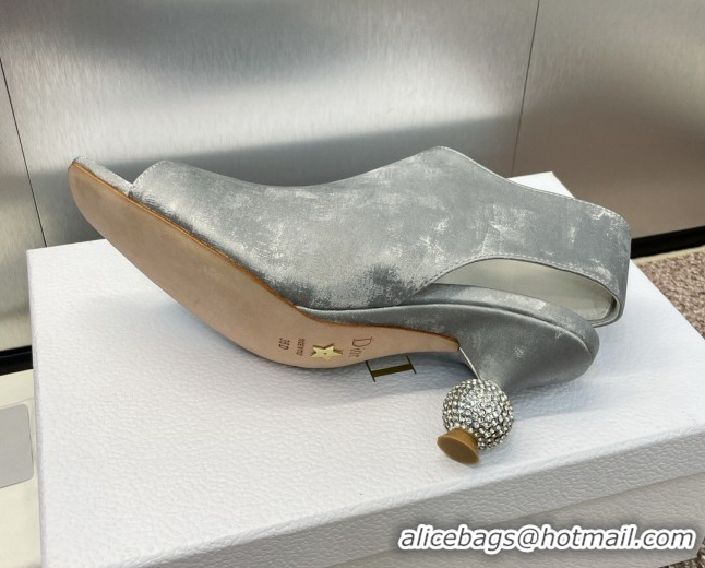 Good Looking Dior La Cigale Satin Heel Ankle Boots 5.5cm with Open Toe and Strass Grey 604014