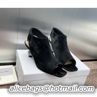 Hot Style Dior La Cigale Satin Heel Ankle Boots 5.5cm with Open Toe and Strass Black 604015