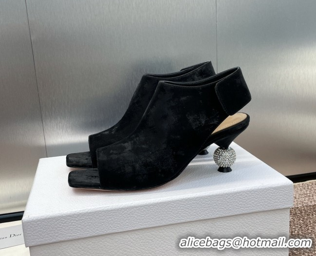 Hot Style Dior La Cigale Satin Heel Ankle Boots 5.5cm with Open Toe and Strass Black 604015