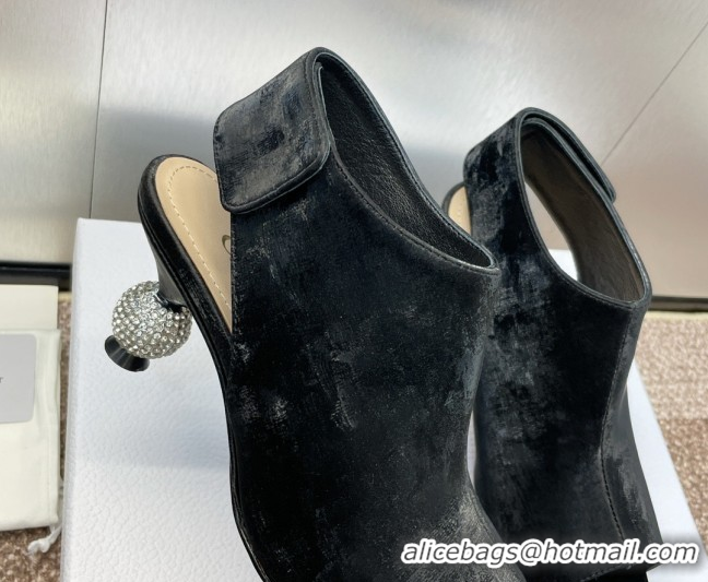 Hot Style Dior La Cigale Satin Heel Ankle Boots 5.5cm with Open Toe and Strass Black 604015