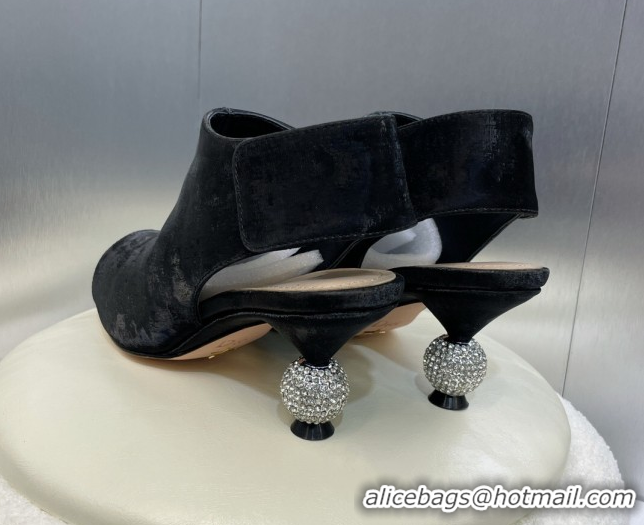 Hot Style Dior La Cigale Satin Heel Ankle Boots 5.5cm with Open Toe and Strass Black 604015