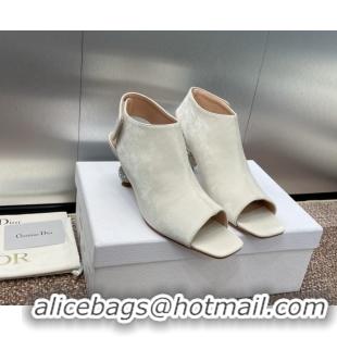 Sumptuous Dior La Cigale Satin Heel Ankle Boots 5.5cm with Open Toe and Strass White 604016