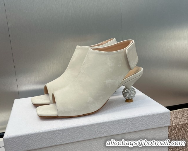 Sumptuous Dior La Cigale Satin Heel Ankle Boots 5.5cm with Open Toe and Strass White 604016