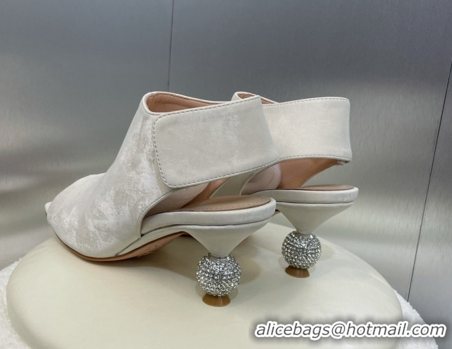 Sumptuous Dior La Cigale Satin Heel Ankle Boots 5.5cm with Open Toe and Strass White 604016