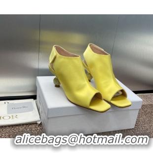 Good Quality Dior La Cigale Satin Heel Ankle Boots 5.5cm with Open Toe and Strass Yellow 604017