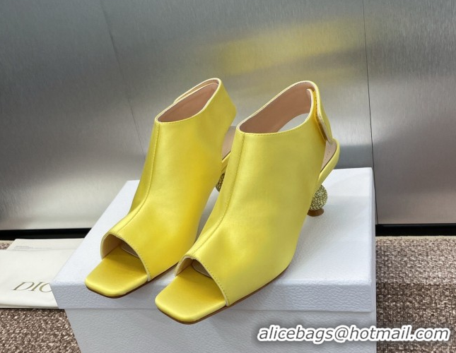 Good Quality Dior La Cigale Satin Heel Ankle Boots 5.5cm with Open Toe and Strass Yellow 604017