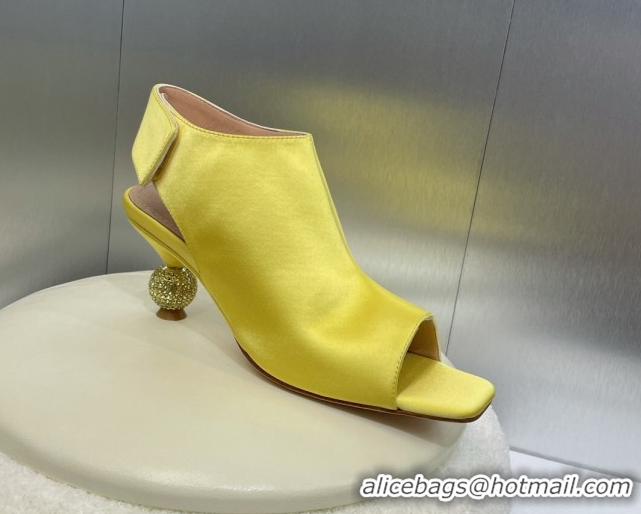 Good Quality Dior La Cigale Satin Heel Ankle Boots 5.5cm with Open Toe and Strass Yellow 604017