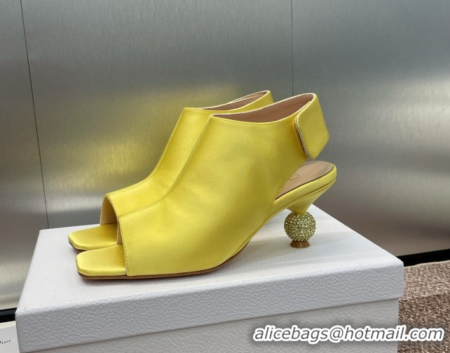 Good Quality Dior La Cigale Satin Heel Ankle Boots 5.5cm with Open Toe and Strass Yellow 604017