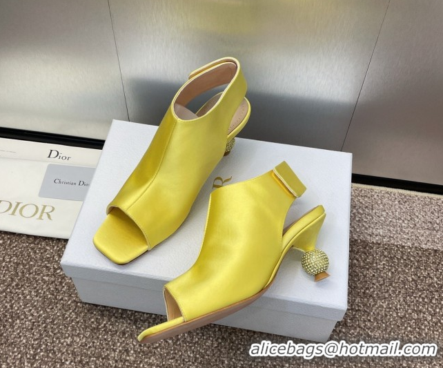 Good Quality Dior La Cigale Satin Heel Ankle Boots 5.5cm with Open Toe and Strass Yellow 604017