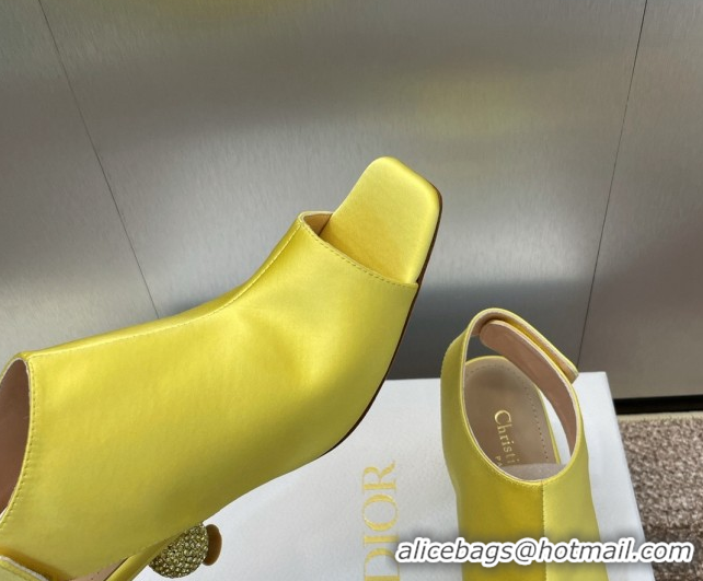 Good Quality Dior La Cigale Satin Heel Ankle Boots 5.5cm with Open Toe and Strass Yellow 604017